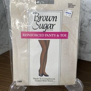 Vtg Brown Sugar Pantyhose Size MED L'Eggs Reinforced Panty & Toe GREYMIST